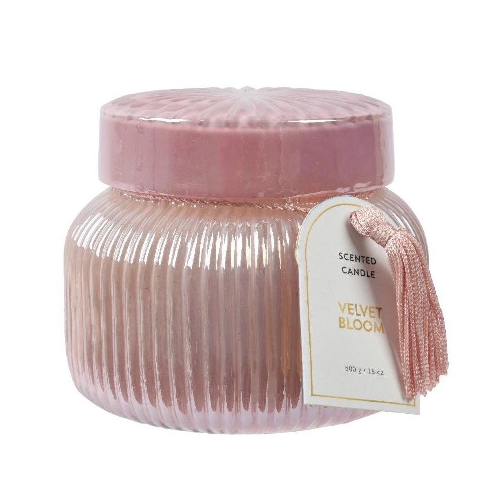 CANDELA VETRO ROSA PROFUMATA H.10.5